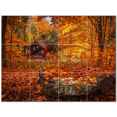 Autumn Photo 12'' x 12'' Satin Ceramic Decorative Mural