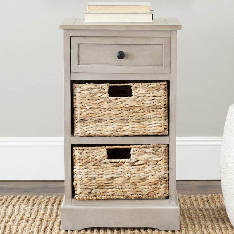 Micheal 40cm W Solid Wood Bedside Table, Vintage Grey