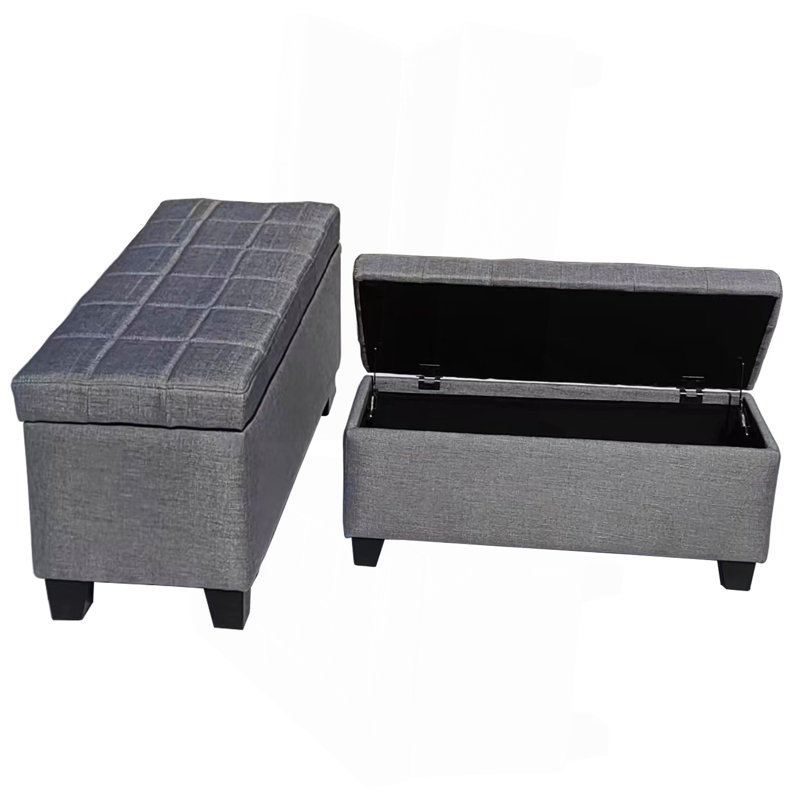 Upholstered Storage Rectangular Bench For Entryway Bench, Light Gray
