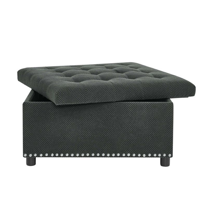 Repose-pieds capitonné avec rangement et garniture cloutée, repose-pieds polyvalent et compartiment caché pour une vie sans encombrement.