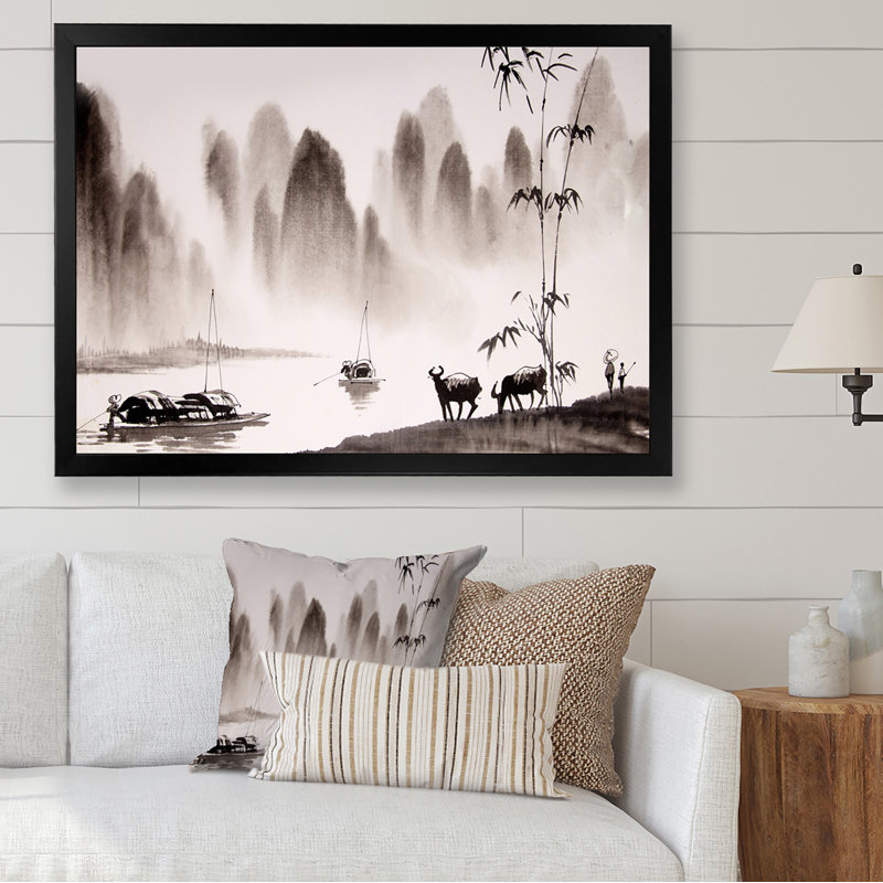 Peinture à l'encre de Chine, Cadre photo noir, H 8 po x l 12 po x P 1,5 po
