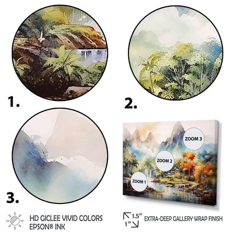 Paysage de montagne indonésien - Art mural Indonésie, Cadre flottant brun, H 24 po x l 32 po x P 1 po