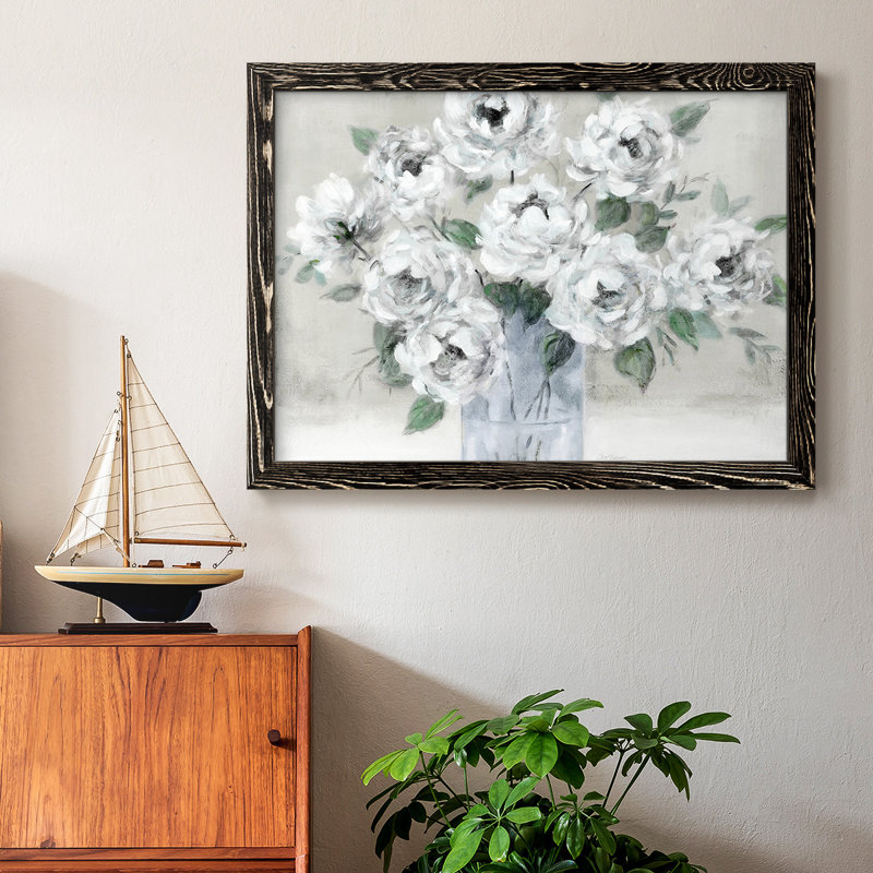 Tender White Roses, reproduction d'art sur toile, H 22 po x l 32 po, Noir