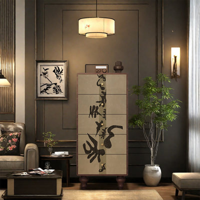 Armoire décorative à cinq tiroirs en bois de pin