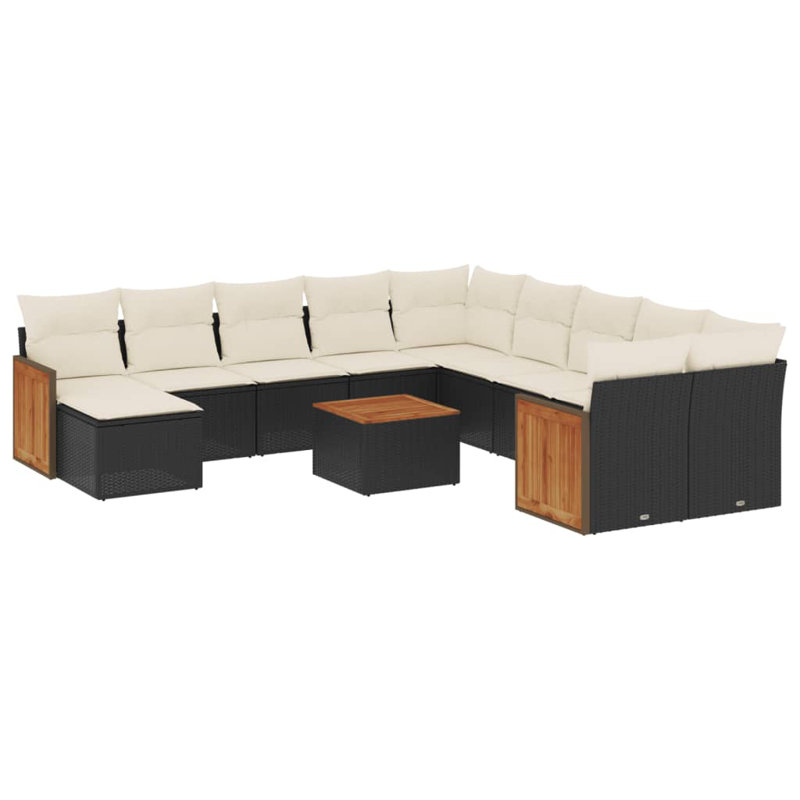 Vidaxl Garden Sofa Set Black PE Rattan Large Adjustable Feet