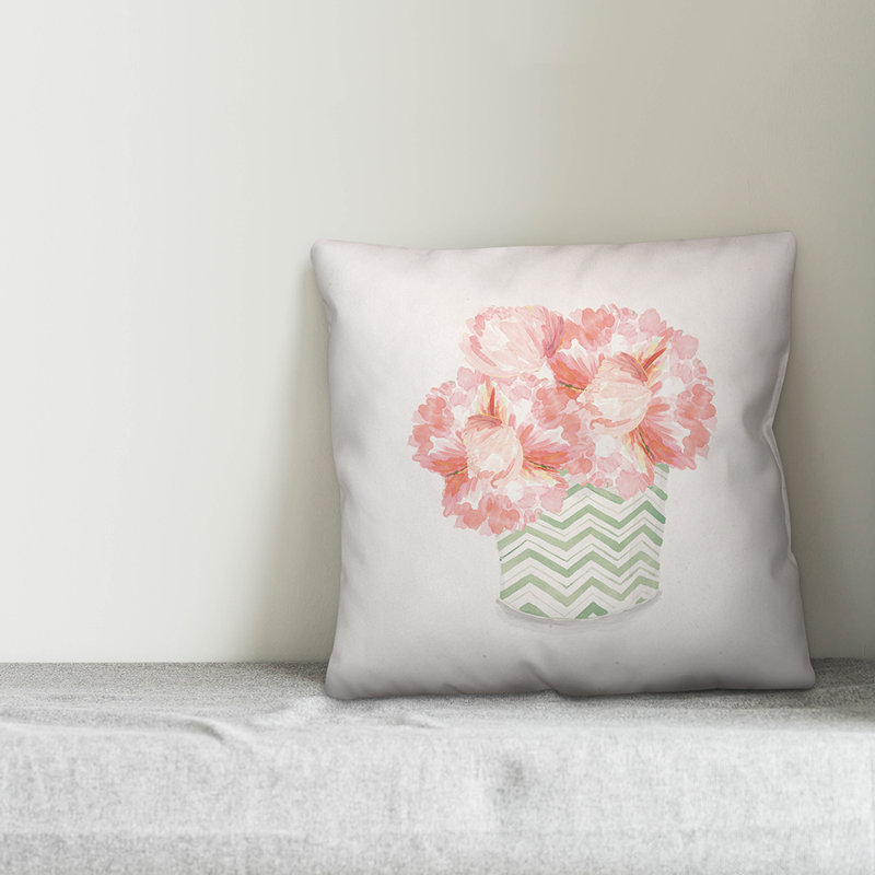  Peonies Throw Pillow, 16" H x 16" W