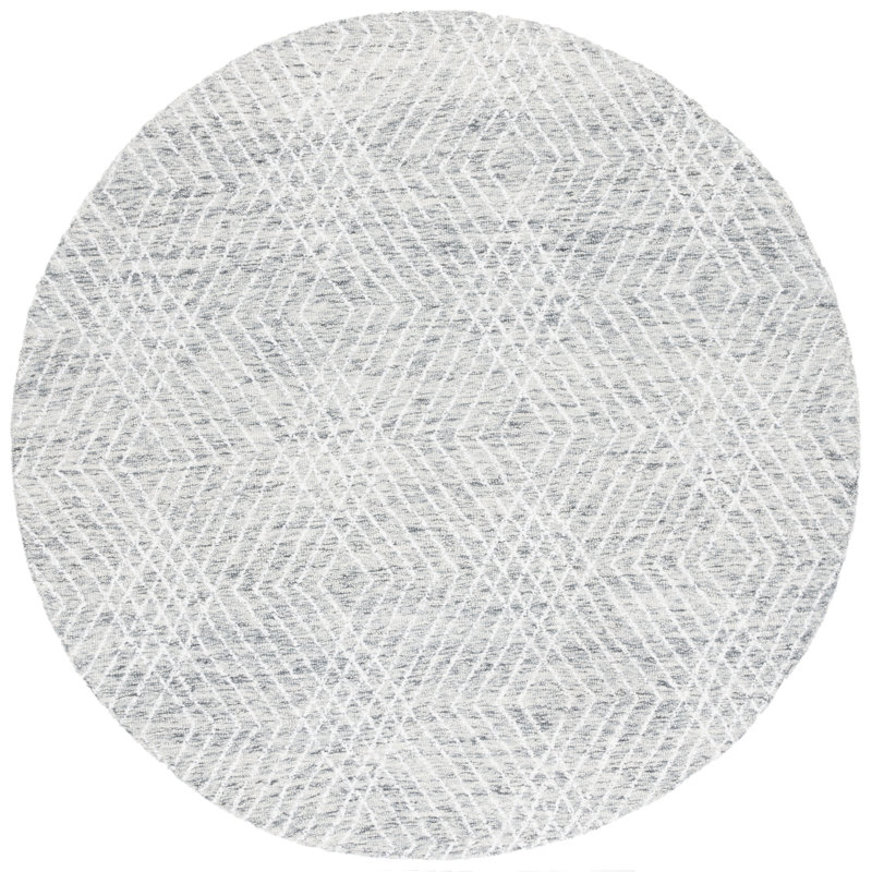 Ulbertus Hand Tufted Wool/Chenil/Cotton Abstract Rug in Ivory/Gray, Round 6'