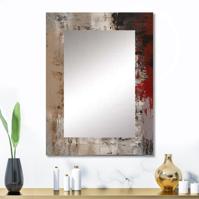 Fading Passion abstrait en rétro beige et rouge I - peinture abstraite unique miroir, grand miroir mural moderne, art imprimé en métal