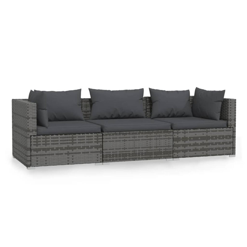 27.6" Wide Square Patio Sofa with Cushions, Black, Gray