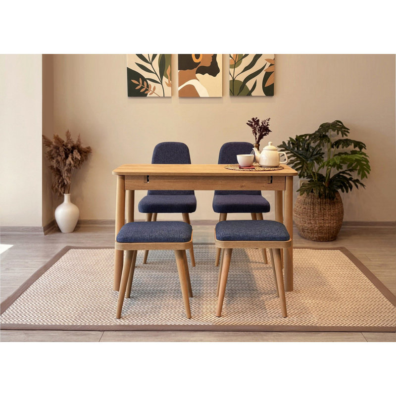Ensemble de table et chaises de salle à manger extensible D urguard (5 pièces), Bleu