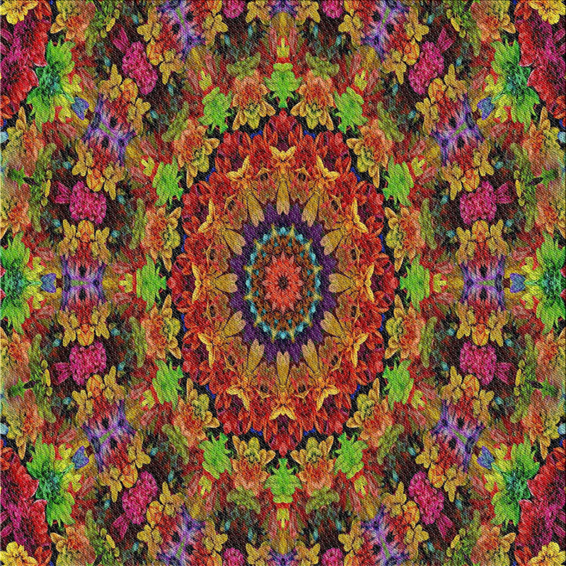Tapis rouge/vert/bleu tissé à la machine, Carré 3 pi