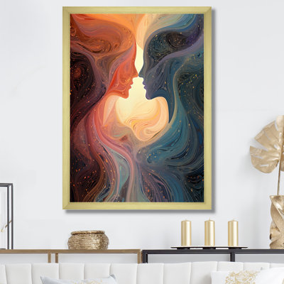 Ink fusion couple kiss romance III - Romantic Portrait Wall Art
