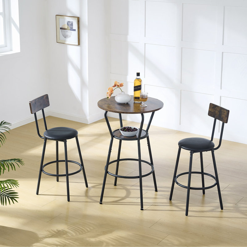 Ensemble de table de bar ronde et de tabouret avec tablette, tabouret rembourré avec dossier, l 24,17 po x P 24,17 po x H 36,02 po