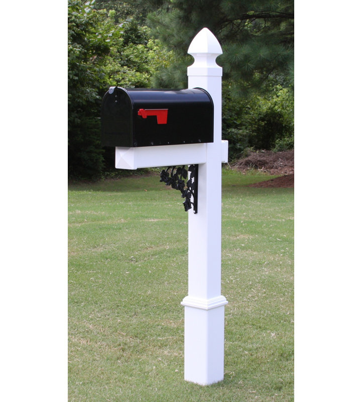 Classic Black Mailbox with White Vinyl Post and Decorative Features