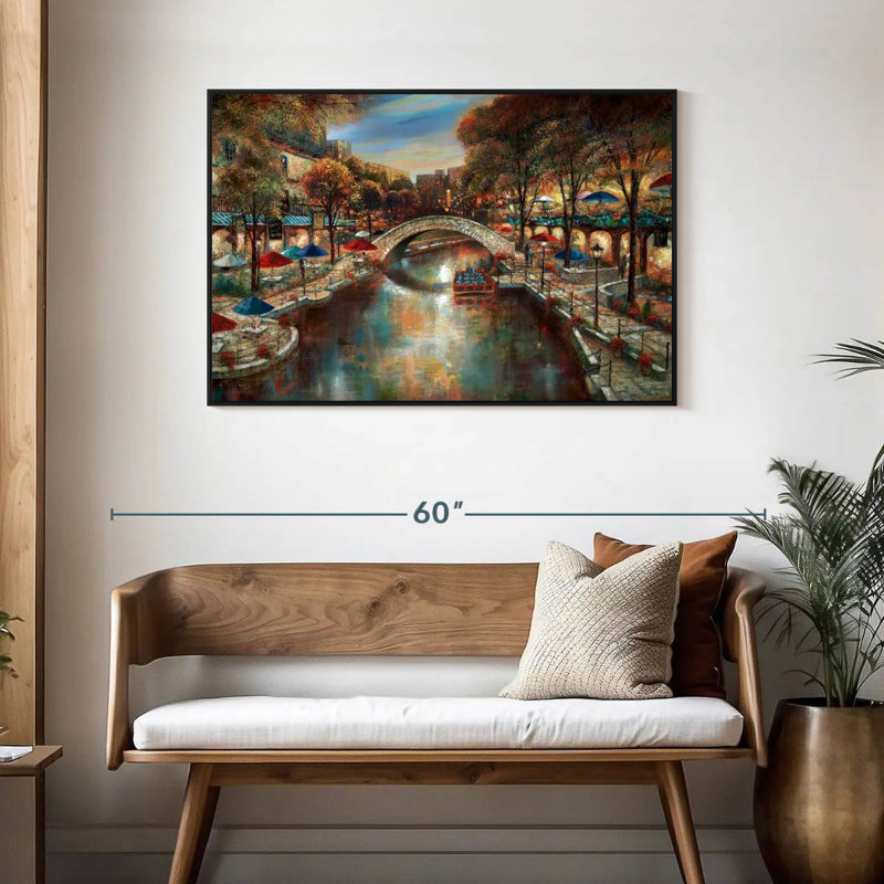 Soirée sur le canal, Cadre flottant noir, 43 po x 29 po