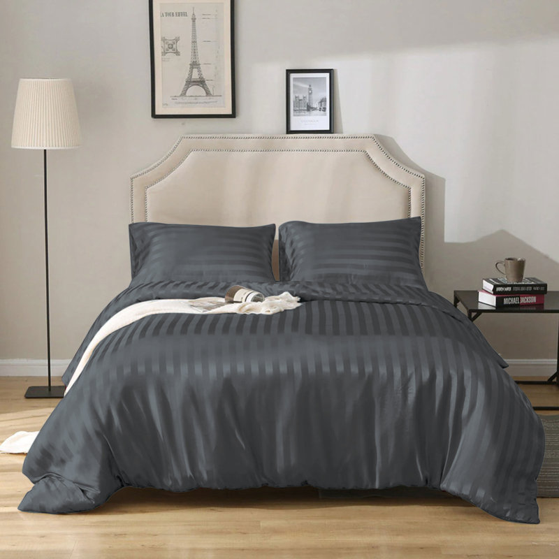 Imperial Homeware London Microfiber Striped Duvet Cover Set with Pillowcases, Single Duvet Cover + 2 Additional Pieces, Grey