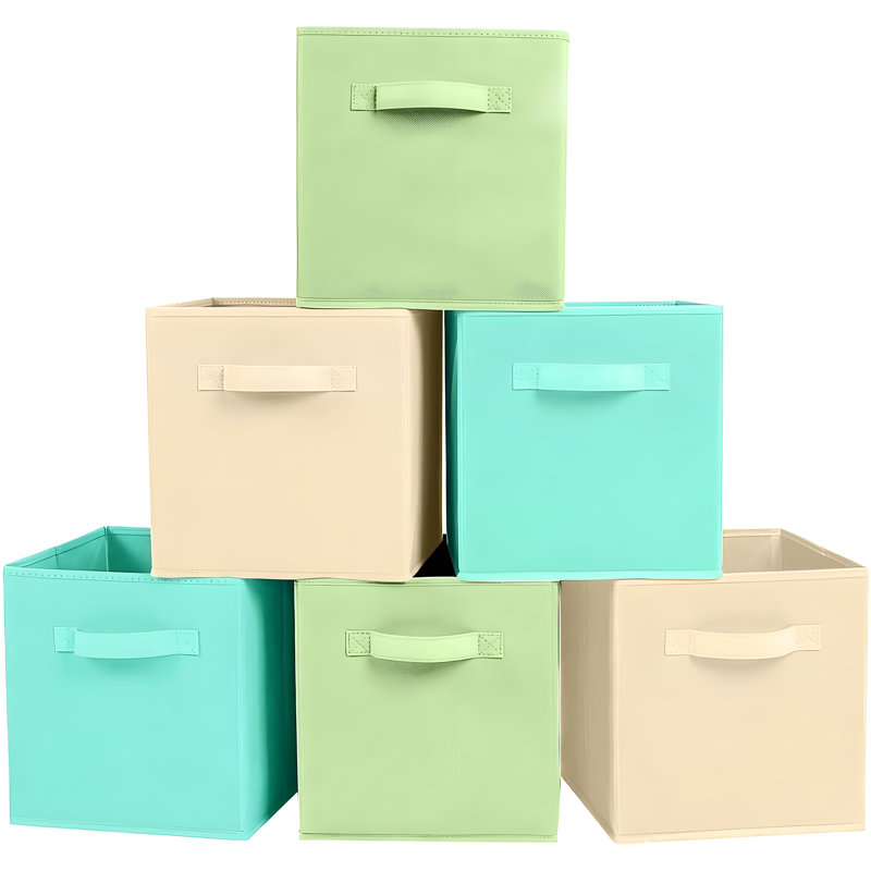 Versatile Square Storage Cubes - Stylish Bins For Home Organization, Beige/Green/Mint Green