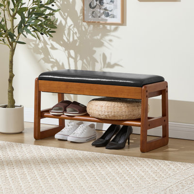 Élégant banc rembourré en similicuir pour chaussures avec rangement