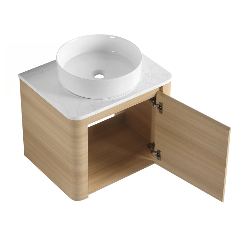 Meuble-lavabo mural de 24 po avec lavabo d'art en céramique, porte à fermeture en douceur et contreplaqué durable, Blanc