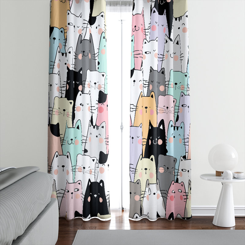 Paire de rideaux semi-transparents Sleepy Kitties, L 40 po x L 61 po