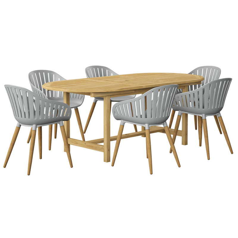 Como 6 - Person Teak Solid Wood Patio Dining Set Extendable and Umbrella Hole Included Oval Table