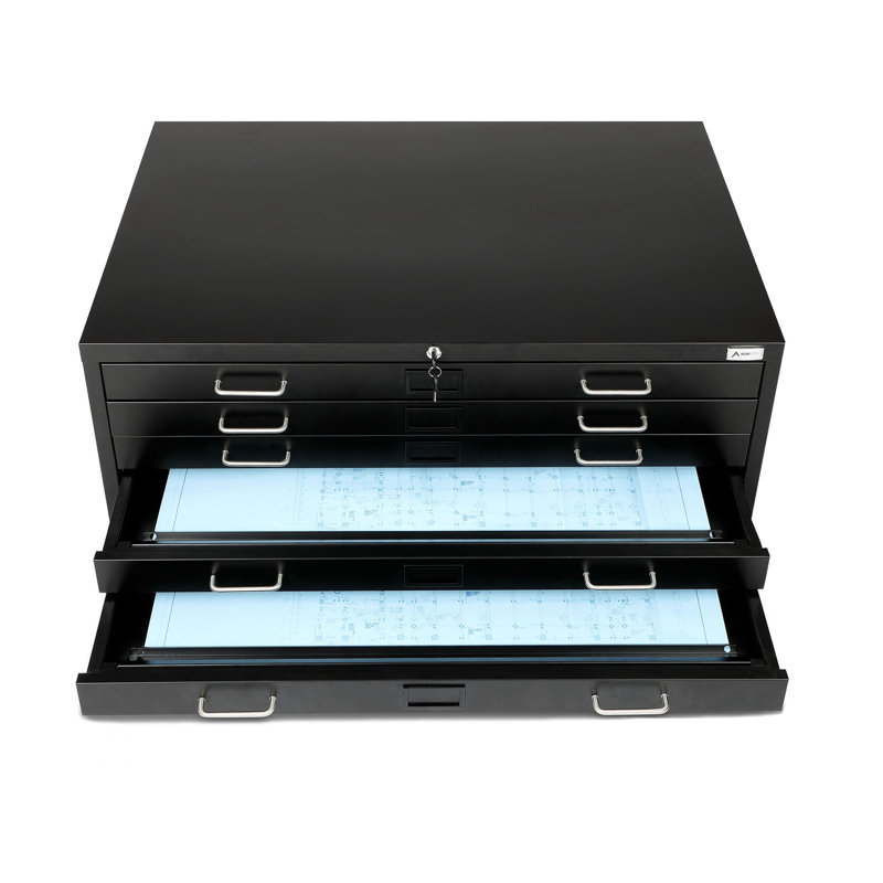 Black Heavy Duty Lockable 5-Drawer Flat File Cabinet