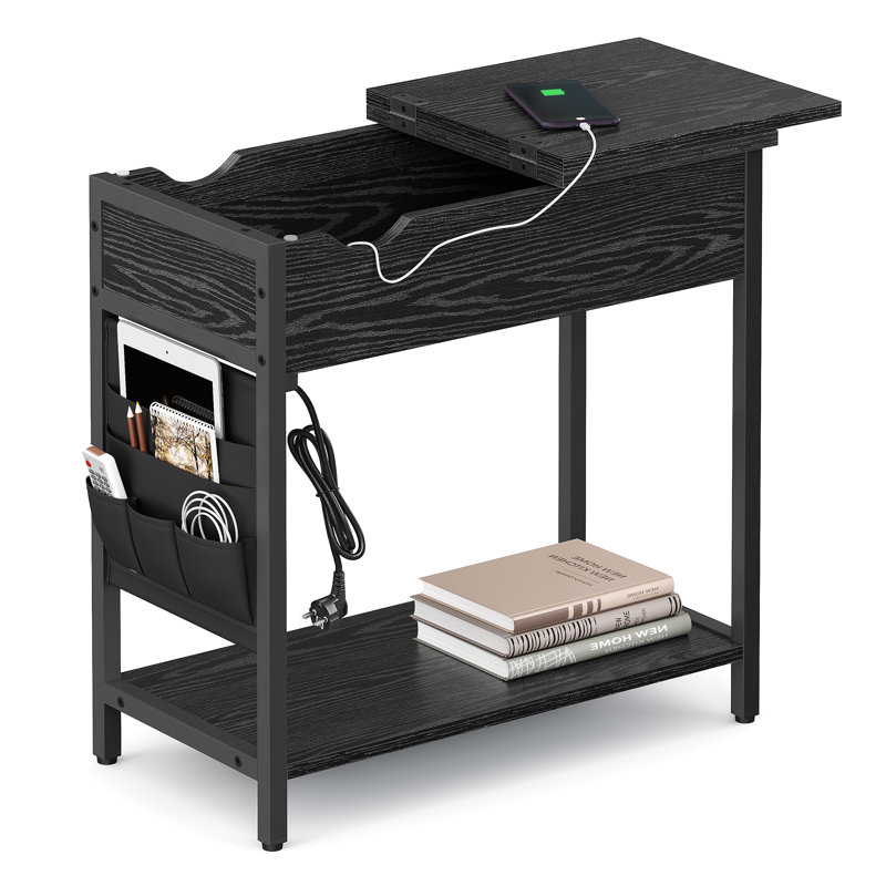 Maryetta End Table with Built-In Outlets, Black
