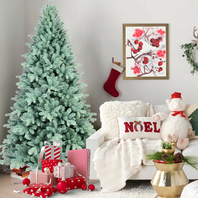 Arbre de Noël bleu en PE / PVC - embouts, branches articulées, aspect naturel, support en métal stable, décoration des Fêtes facile à assembler