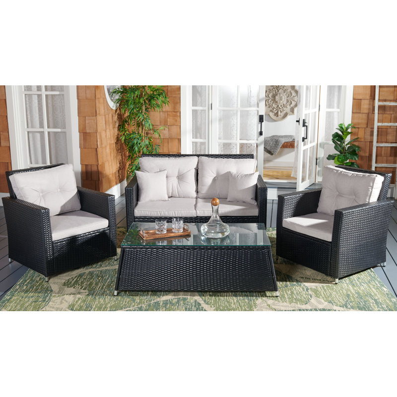 Lorma 4 - Person Patio Conversation Set with Cushions, Black Frame/Light Gray Cushion