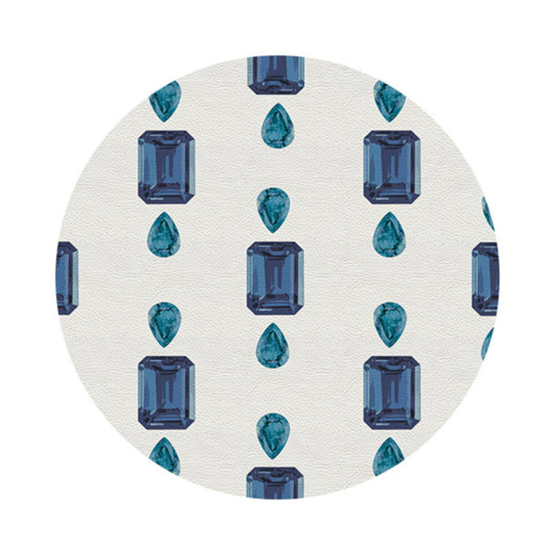 Vegan Leather Round Placemats, Sapphires, White