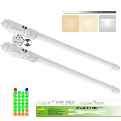 Tube d'éclairage de secours TFT à DEL 2 pi avec pile de secours, télécommande, à intensité variable, IP4X, CCT, 10 W, remplacement de tube fluorescent de 2 pieds, éclairage de secours 120min 3 W 300LM, dérivation de ballast, double extrémité, type B, paquet de 2