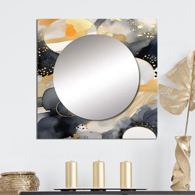 Adrean - Décoration murale pastel abstraite avec taches bleues noires et dorées à motif géométrique carré pour chambre à coucher