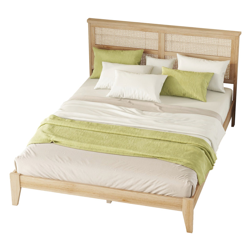 Grand lit en chêne blanc avec tête de lit élégante et grand rangement sous le lit