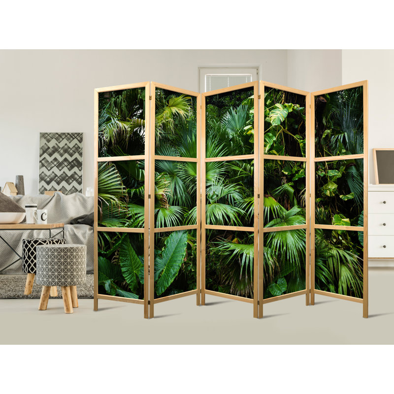 225cm W x 171cm H 5 - Panel Solid Wood Folding Room Divider