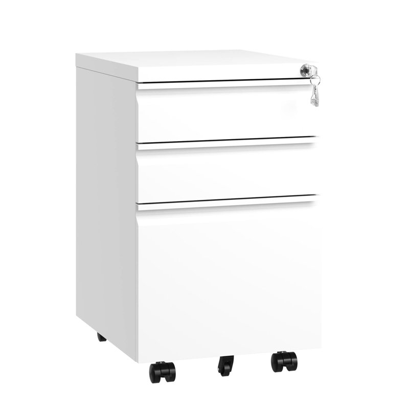 Lockable 3 Drawer File Cabinet For Home Office, White. Fully Assembled Metal Structure. Accommodates Letters/legal/a4. Secure Document Holder. Drawers Include A Removable Pencil Tray. Easy Movement