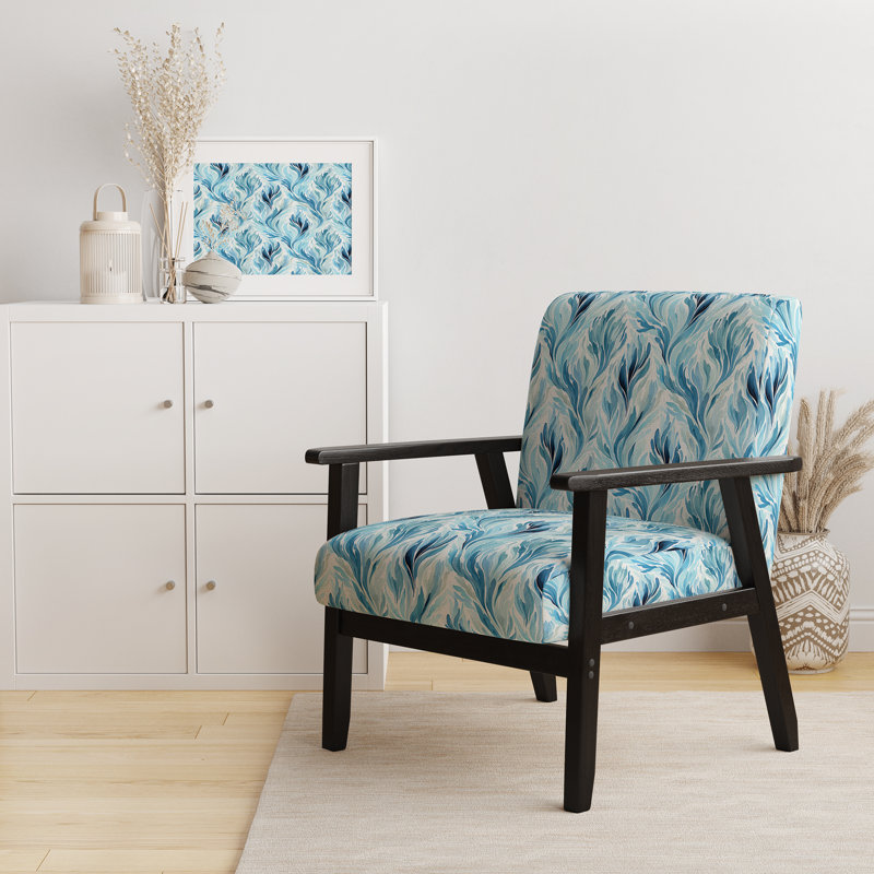 Fauteuil d'appoint vintage bleu et blanc Ikat Breeze II - Velours rembourré en velours