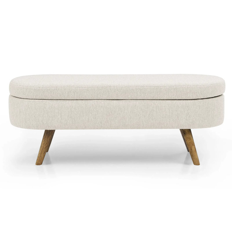 Banc de rangement plissé en tissu avec pieds en bois d'hévéa - multifonctionnel (tabouret / siège / rangement), blanc, Blanc