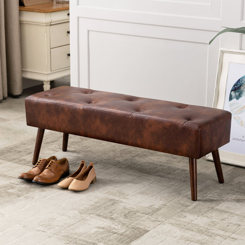 Liniyah Faux Leather Upholstered Bench, Brown