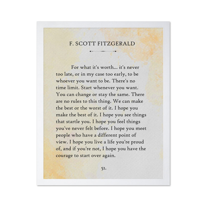 F. Scott Fitzgerald - Pour ce qu'il vaut, H 12 po x l 16 po, Affiche, Encadrement blanc