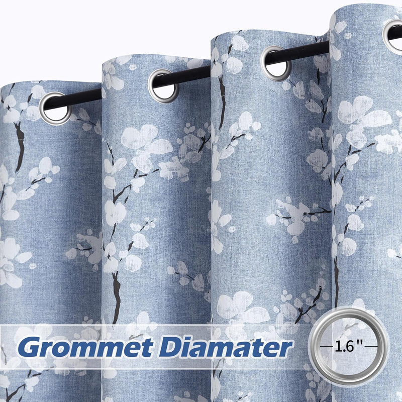 Blackout Floral Curtains For Bedroom, Curtains 63 Inch Length Blossom Flower Patterned For Living Room, Thermal Insulated Farmhouse Drapes, Grommet Top 2 Panels