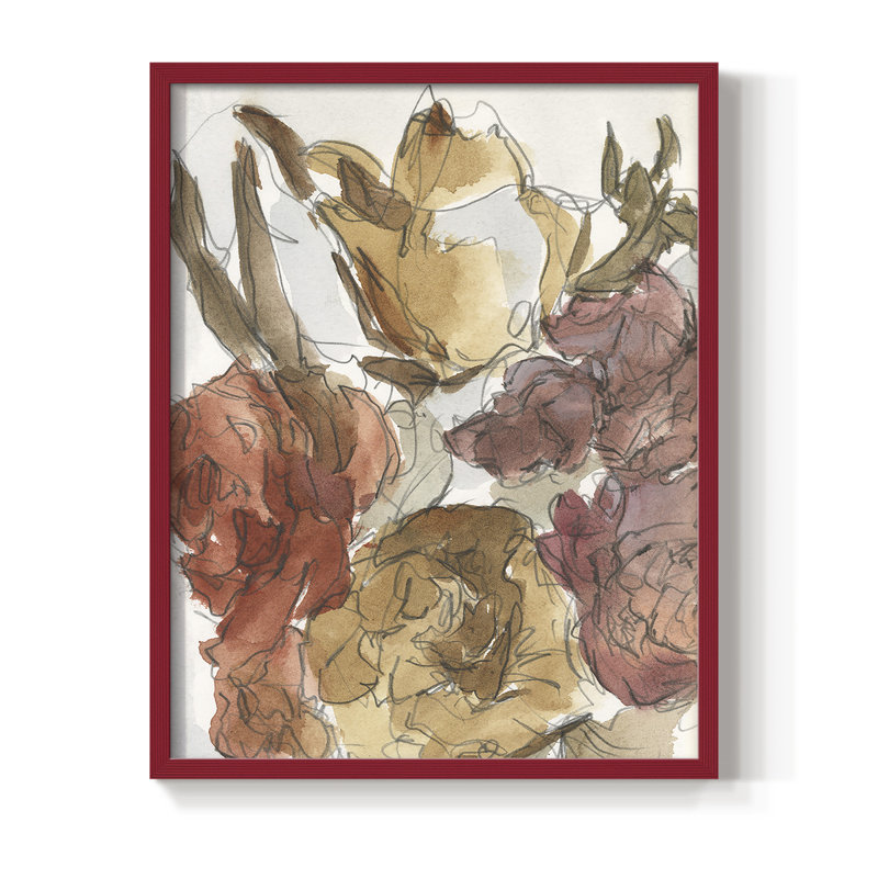 Arrangement floral recadré I, reproduction encadrée - bois massif, H 10 po x l 8 po, Rouge