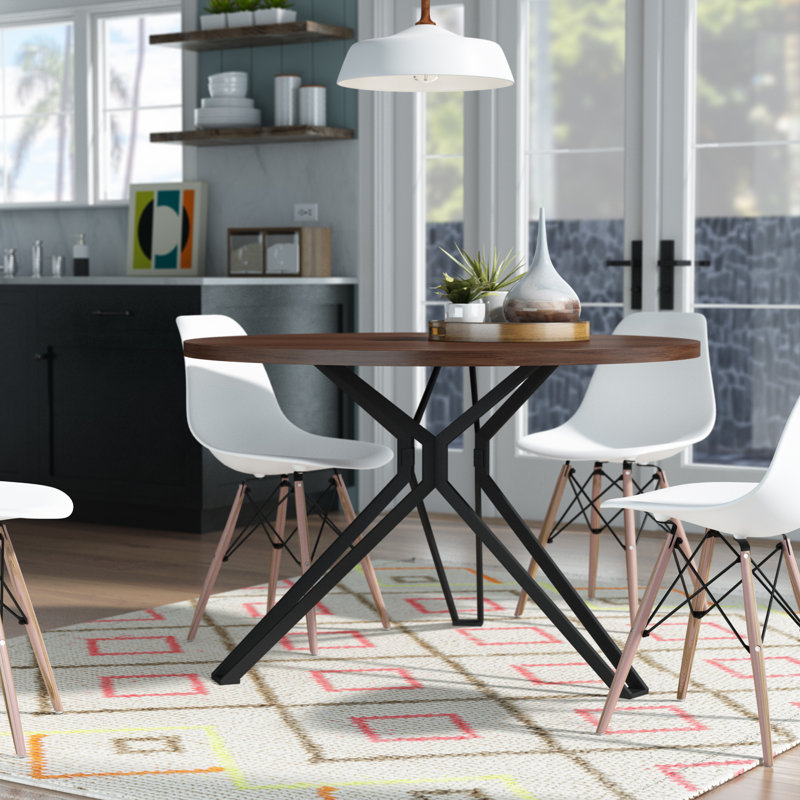 Hahn Walnut Round Metal Base Dining Table