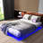 Floating Metal Bed Frame with LED Lights and Charging Station-1499429697