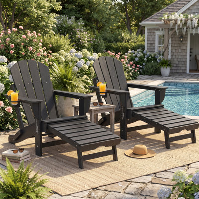 Chaise pliante Adirondack, ensemble de 2, foyer d'extérieur en PEHD avec porte-gobelet