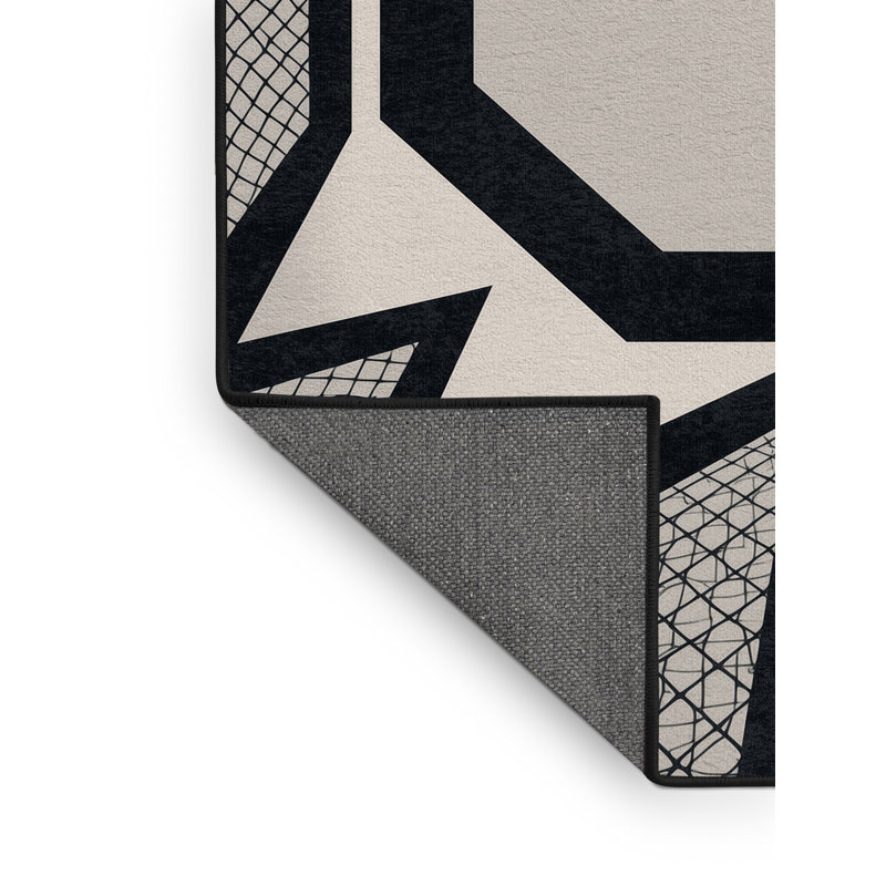 Tapis gris moelleux et moelleux à motif octogonal d'arts martiaux mixtes gris et noir, 7 x 9