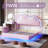 Zoomie Kids Floating Bed Frame with Adjustable LED Headboard and Leather Upholstered-500018430-500018431