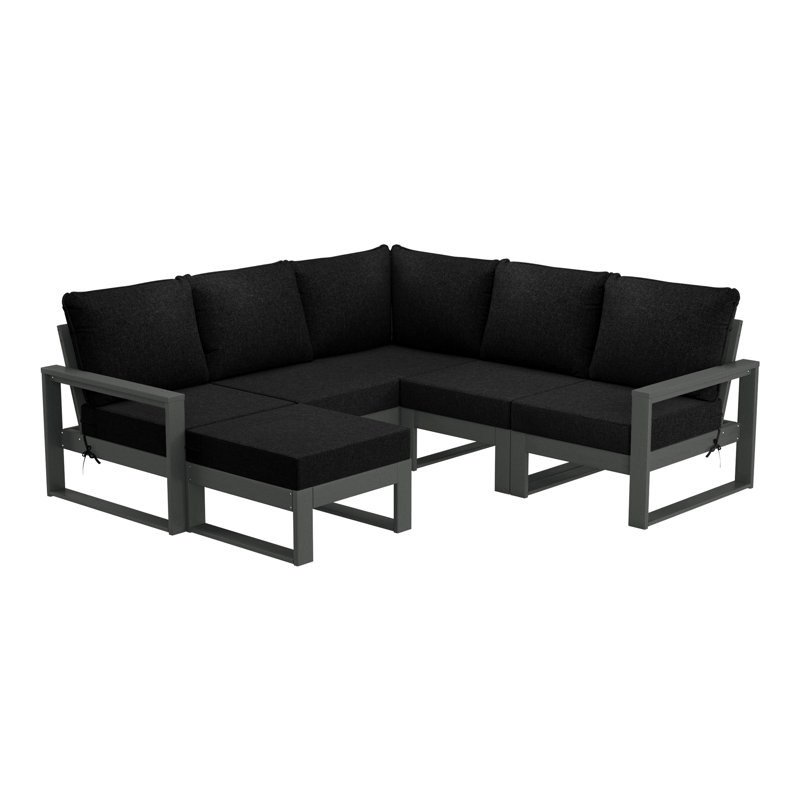 Patio 6-Piece Deep Seating Set With Ottoman With Frame, Black, Gray