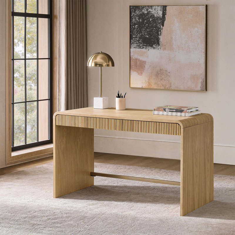Kaybri 49.5" W 2-Drawer Fluted Desk, Oak