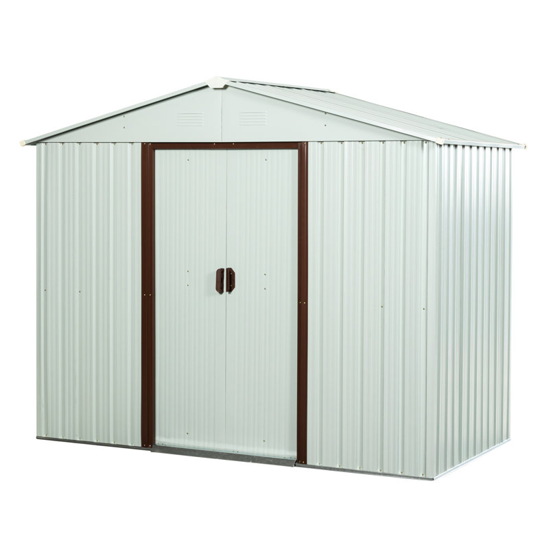 White 8Ft X 4Ft Metal Storage Shed With Construction And Shelf Frame Gloves, White
