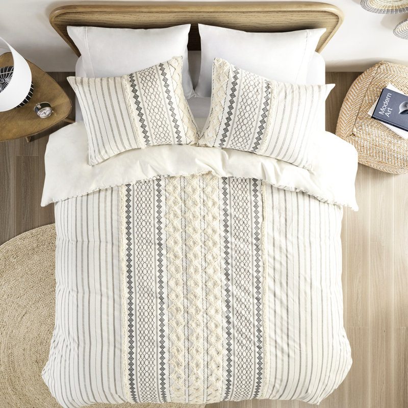Housse de couette multicolore 100% coton avec chenille - pour dimensions, boutonnage, literie agréable, Blanc